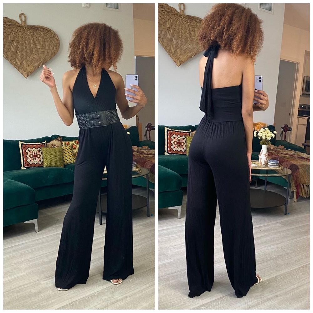 Forever 21 Y2K 70’s Style Black Belted Jumpsuit S